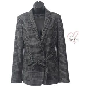 Menswear Plaid Belted Blazer (Ann Taylor)